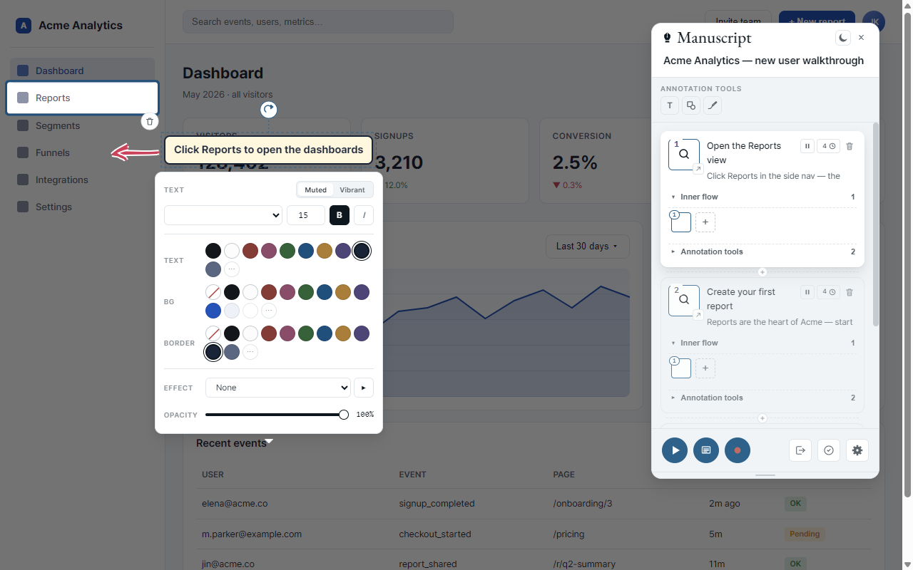 Annotation editor showing color and font options