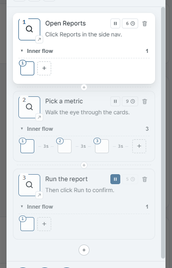 Floating panel with several step cards