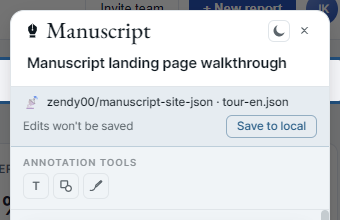 The in-panel banner: 'Edits won't be saved' with a Save to local button