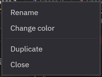 Space chip right-click menu — rename · change color · duplicate · close